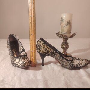 Vintage De Liso Debs Black Floral Lace Heels